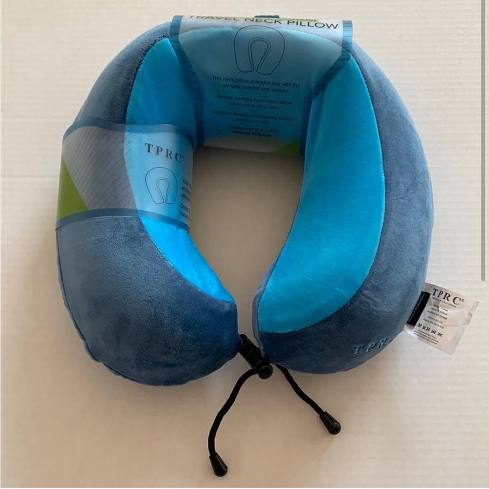 Blue Memory Foam Travel Neck Pillow w/ Washable Cover